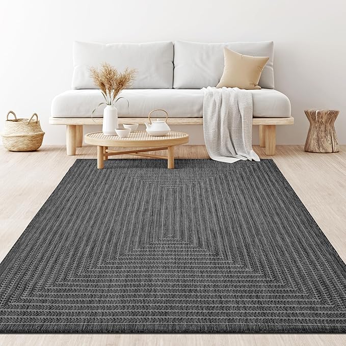 Adiva Rugs Outdoor Indoor Area Rug, Weather Resistant, Easy to Clean, Stain Resistant Floor Mat for Dining Room, Backyard, Deck, Patio (Pebble Weiss, 6' x 9')
