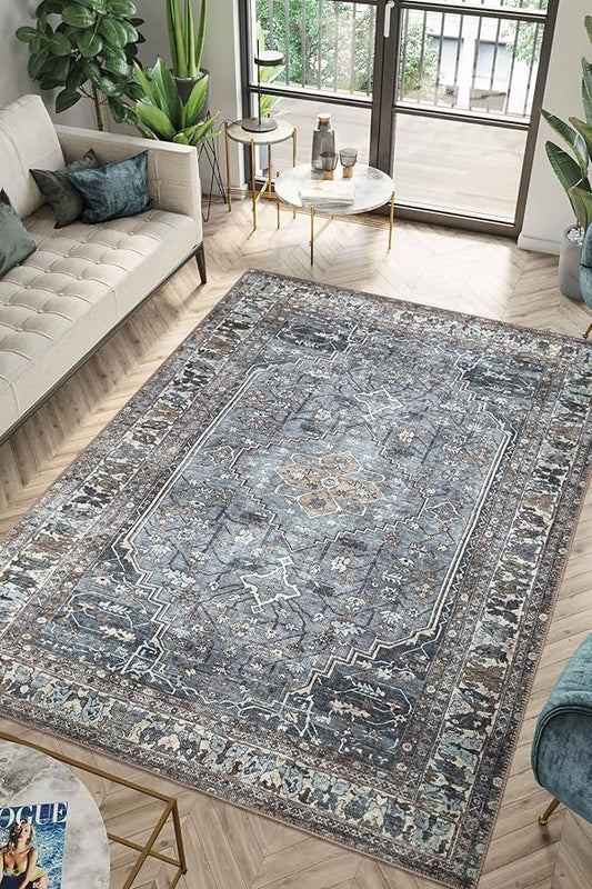 Keen Home Design 5x7 Rug - Machine Washable Area Rug with Non-Slip Backing, Ideal for Living Room, Dining Room, Bedroom - Vintage, Easy Clean, Durable, Low Pile Rug - (5' x 7')