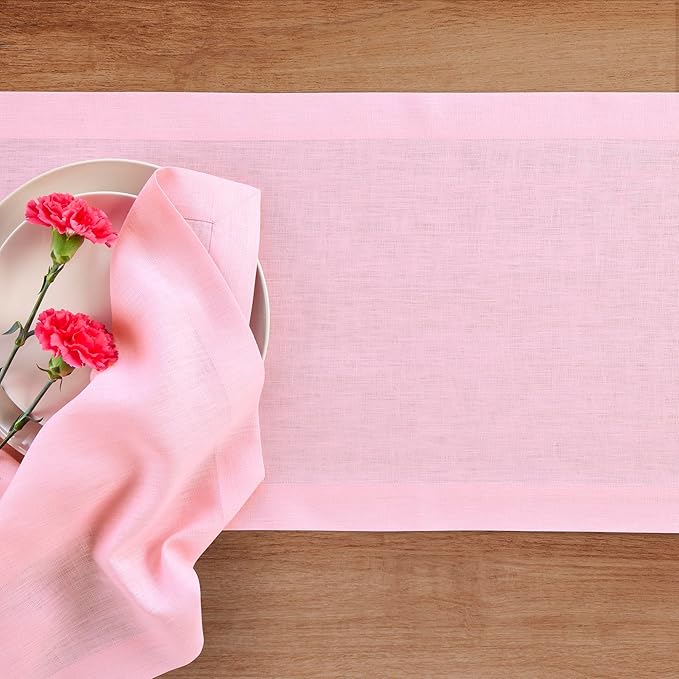 Solino Home Linen Pink Lemonade Table Runner 120 Inches Long - 100% Pure Linen 14 x 120 Inch Table Runner for Halloween - Fete