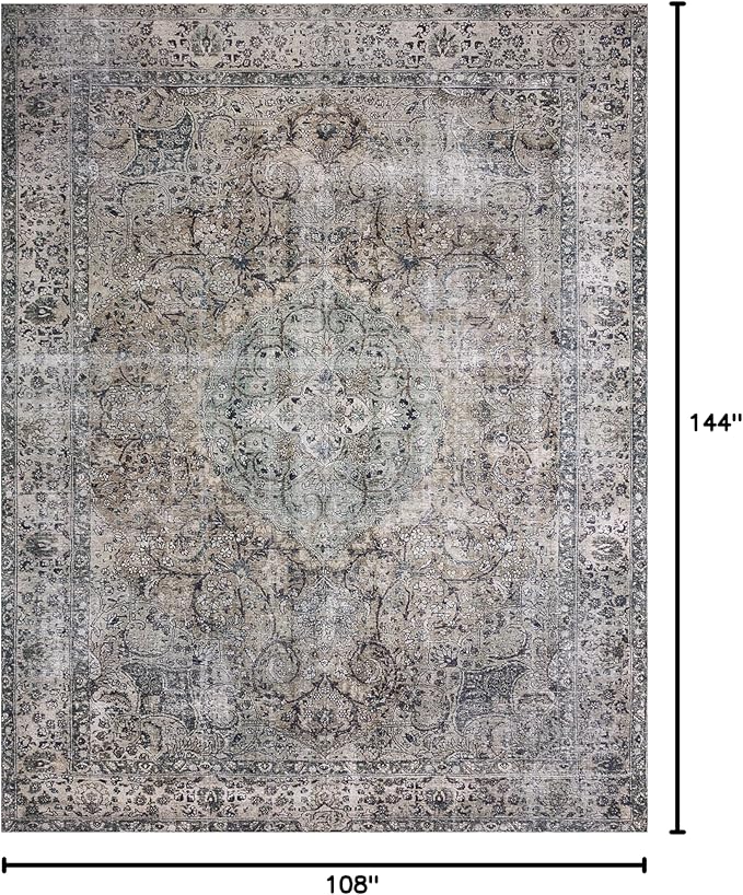 Loloi Layla Collection LAY-06 Taupe/Stone 9'-0" x 12'-0" .13" Thick Area Rug, Soft, Durable, Vintage Inspired, Distressed, Low Pile, Non-Shedding, Easy Clean, Printed, Living Room Rug
