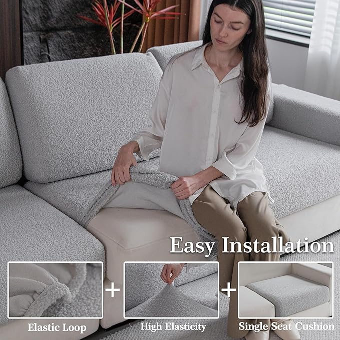 Couch Cushion Covers for Sectional Sofa, Stretch Soft Sofa Slipcovers Washable Wear-Resistant Universal Furniture Protector for Living Room(1 Piece Oversized Cover, Light Gray)