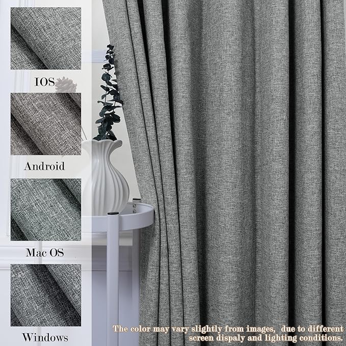 Room Divider Curtains Screen Partitions, Linen Look 100% Blackout Drapery 102 Inches Long, 100" Wide Pinch Pleated Window Drapes, Privacy Protecting, Light Blocking, (1 PC, Mid Grey)