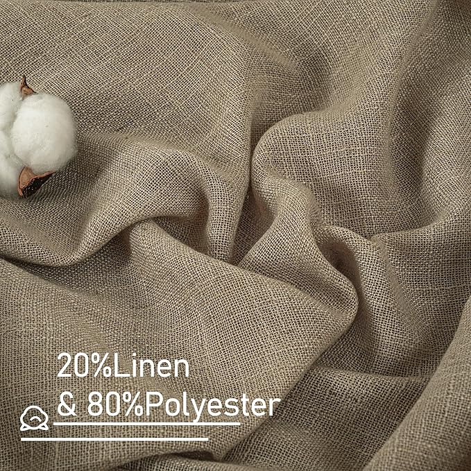 LAMIT Taupe Linen Curtains 72 Inch Length for Bedroom Living Room, Linen Textured Window Drapes Semi Sheer Light Filtering Bronze Grommet Burlap Look Farmhouse Country Decor, 2 Panels, 52 x 72 Inch