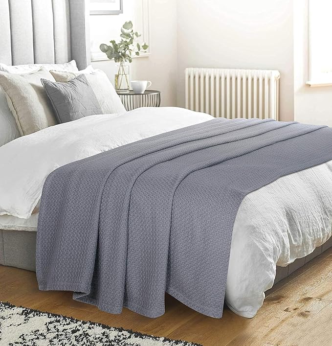 Elvana Home 100% Cotton Bed Blanket, Breathable Bed Blanket King Size, Cotton Thermal Blankets King, Perfect for Layering Any Bed for All Season, Charcoal Grey