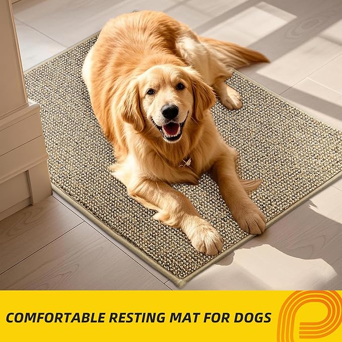 JSEI Dirt Trapper Door Mat 24"x36" Non-Slip Washable Entrance Mat, Dog Doormats, Absorbent & Fade-Resistant Floor Mats, Low Profile Welcome Mats for Entryway, Front Door, and Inside Entrance, Beige