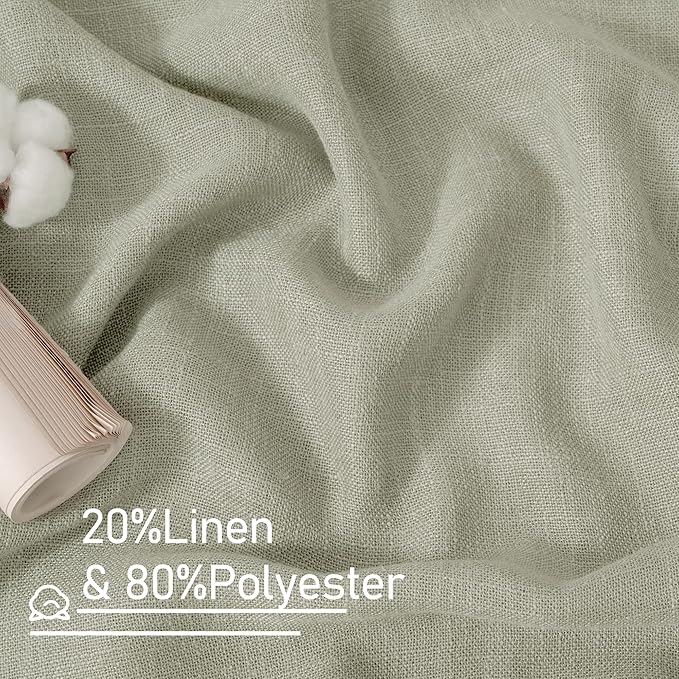 LAMIT Short Linen Curtains 40 Inch Length, Sage Grey Small Window Semi Sheer Drapes Light Filtering Bronze Grommet Neutral Panels for Cafe/Basement, 2 Panels Set, 34 x 40 Inch