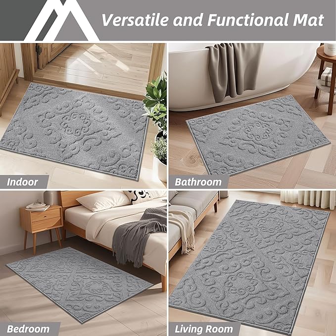 COSY HOMEER-Door-Mat-Non-Slip-Entryway-Rug 24”x36” Absorbent Welcome Mats Washable Dirt Trapper Door Mat Entrance Floor Mats for Front Back Doormats and Wet Shoes,Grey