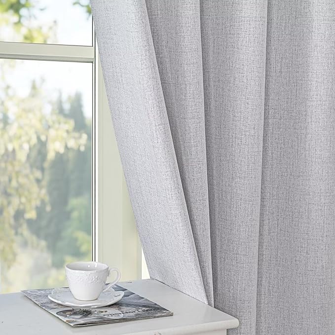 Blackout Curtains 108 Inches Long 2 Panels Set, 100% Black Out Textured Thermal Curtains, Grommet Privacy Light Blocking Drapes for Living Room Bedroom Luxury Deco(52W × 108L inch, Off-White)