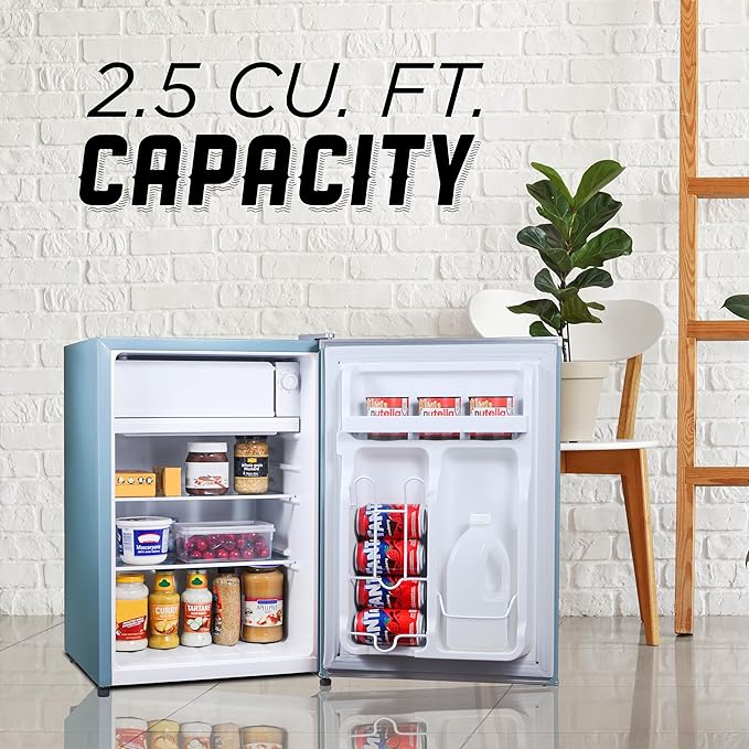 IBCR25SLT Compact, Energy Star Certified Small, Single Door Mini Fridge with Freezer Refrigerator, Large (2.5 cu ft), Slate Blue