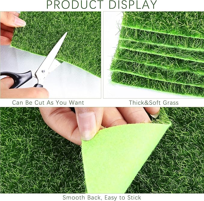 Elcoho 10 Pieces Fake Grass for Crafts Fairy Garden 6 x 6 Inches Artificial Garden Grass for Miniature Ornament Dollhouse DIY Decoration
