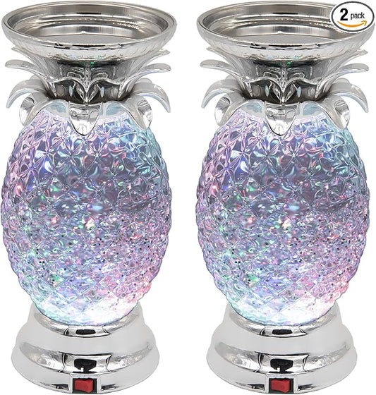 YAKii 9.5" Pineapple LED Color Changing Shine Lamp,Swirling Water Waves Lamp Kid Safe Battery/USB Cable Operated,Table Lamp Candle Holder Table Decoration Silver(Pack of 2)