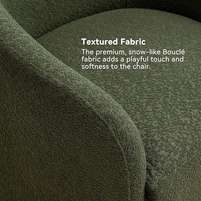 KINWELL 32" Wide Modern Boucle Swivel Barrel Chair, No Assembly Round Upholstered Swivel Accent Armchair for Living Room, Bedroom, Office (Green)