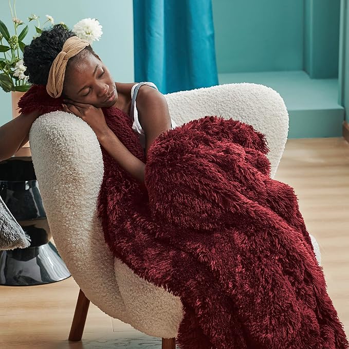 Bedsure GentleSoft Fuzzy Sherpa Faux Fur Twin Blanket Burgundy Red Cozy Gifts for Women Men, Soft Fleece Plush Warm Minky Thick Blanket Twin Size for Bed, Dorm Essentials Red Room Decor Gifts, 60x80