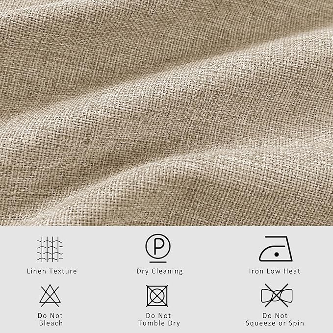 Macochico Extra Wide 100% Blackout Linen Curtains for Sliding Door Pleated Curtains with Hooks Insulated Soft Linen Drapes for Bedroom Living Room with Tieback Sand Beige 100”Wx84”L 1 Panel