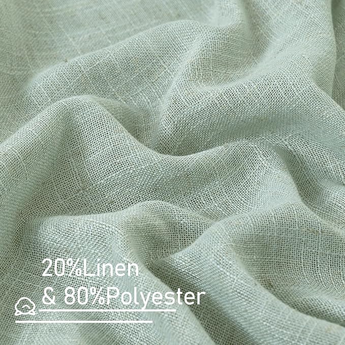 LAMIT Light Sage Linen Curtains 84 inch Length 2 Panels Set, Linen Textured Light Filtering Drapes Bronze Grommet Boho Burlap Panels for Bedroom/Living Room, 52 x 84 Inch