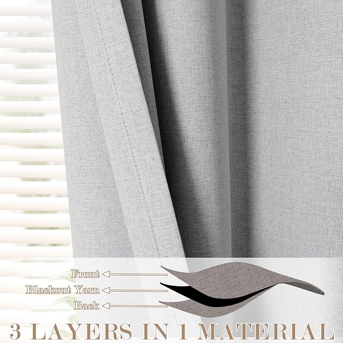 Extra Wide 100% Blackout Linen Textured Curtains - Room Dividers, W200 x L96 (1 Panel), Pinch Pleat Drapes for Living Room, Full Light Block Out Drapery for Sliding Door, Silver Grey