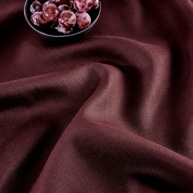 Solino Home Linen Burgundy Table Runner 132 Inches Long - 100% Pure Linen Extra Long Table Runner 14 x 132 Inch for Fall, Autumn, Thanksgiving - Classic Hemstitch