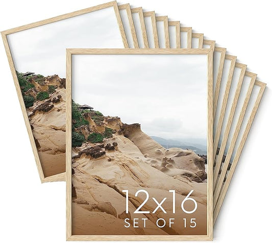 Haus and Hues 12x16 Natural Oak Wood Picture Frames Set of 15 - Premium Bulk Picture Frames 12x16 Bundle - Elegant Gallery Wall Frame Set for Posters, Art Display - Ideal for Wall Decor in Home &