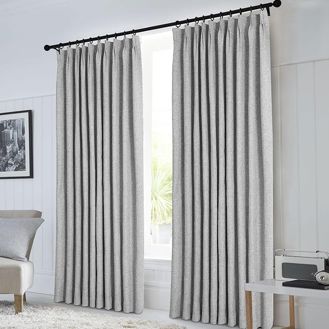 Macochico Light Grey 100% Blackout Linen Curtains 96 Inches Long Pinch Pleated Curtains for Bedroom Living Room Nursery Farmhouse Insulated Sound Reducing Drapery with Tieback 84”Wx96”L 1 Panel
