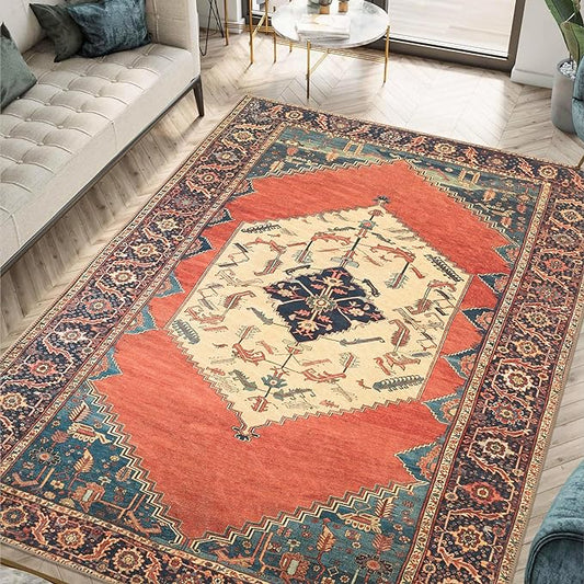 Keen Home Design 10x14 Rug - Machine Washable Area Rug with Non-Slip Backing, Ideal for Living Room, Dining Room, Bedroom - Vintage, Easy Clean, Durable, Low Pile Rug - (9'7" x 14')