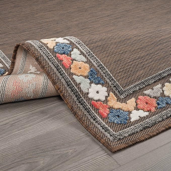 Beverly Rug Outdoor Rug 8x10 Modern Bordered Area Rugs for Indoor and Outdoor Patio Easy to Clean Non Shedding Living Room Porch Garden Washable Outside Carpet (8 x 10 Brown)