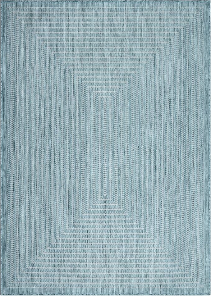 Adiva Rugs Outdoor Indoor Area Rug, Weather Resistant, Easy to Clean, Stain Resistant Floor Mat for Dining Room, Backyard, Deck, Patio (Aqua Weiss, 2'6" x 7')