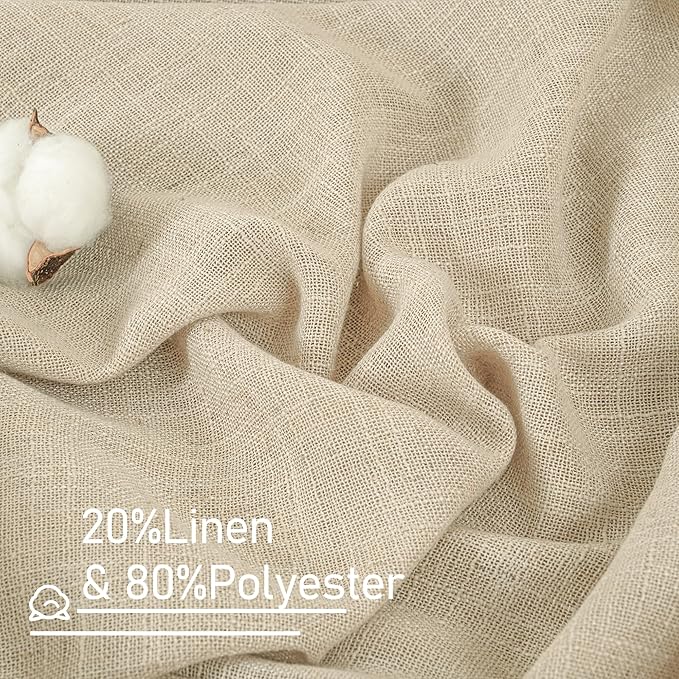 LAMIT Light Filtering Sheer Linen Curtains 102 inches Long, Linen Textured Semi Sheer Bronze Grommet Natural Boho Drapes for Living Room/Farmhouse, 2 Panels, Linen, 52 x 102 Inch