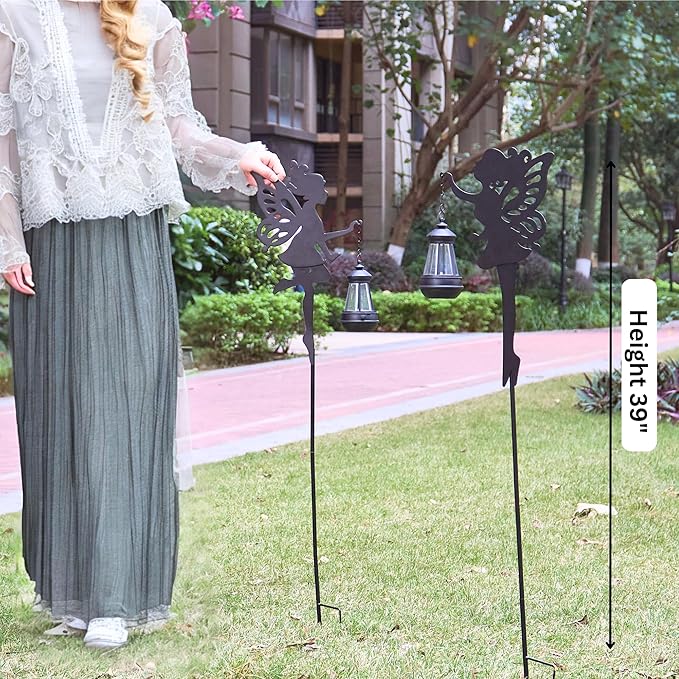 Fairy Garden Accessories Lawn Ornaments 1 Pair - Solar Lights Halloween Decorations Outdoor Garden Statue, Metal Stakes Decorative Figurines for Yard Decor, Patio (Type A Color-Shifting Lighting)
