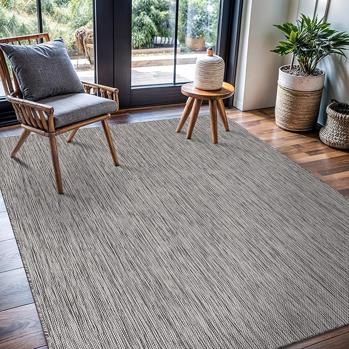 CAMILSON Outdoor Rug 8x10 Modern Area Rugs for Indoor and Outdoor Patios and Porches - Waterproof, Washable, Non-Shedding, Easy-to-Clean Outside Carpet (8 x 10, Solid - Silver Gray)
