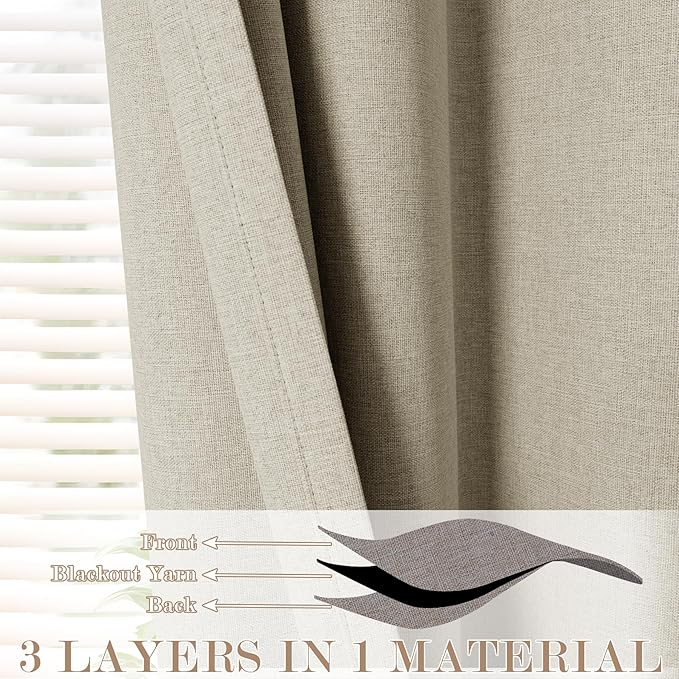 Full Blackout Privacy Curtains, 240 Inch Extra Wide Linen Blend Drapes, Pinch Pleat Window Drapery for Room Divider Storage/Space Room Separation, 1 Panel, W 240" x L 108", Beige
