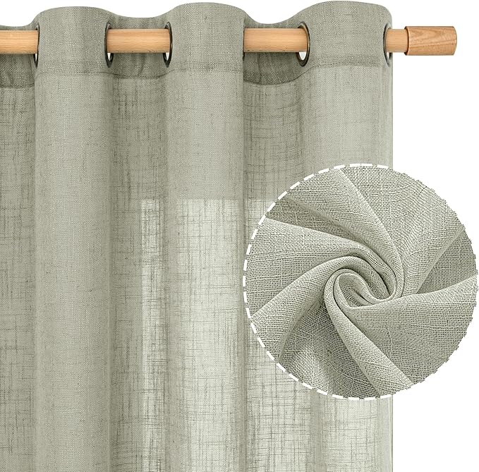 LAMIT 45 Inch Length Linen Curtains for Small Windows, Bronze Grommet Linen Textured Drapes Light Filtering Privacy Panels for Bedroom/Living Room, Sage Grey, 2 Panels Set, 34 x 45 Inch
