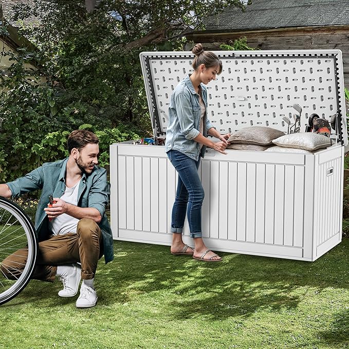 YITAHOME 260 Gallon Extra Large Deck Box, Double-Wall Resin Outdoor Storage Box with Flexible Divider for Patio Cushions Pool Supplies Garden Tools, 1000lbs Load Capacity, Lockable&Waterproof (White)