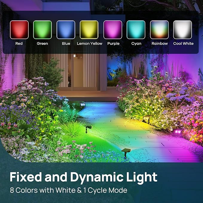 Linkind Solar Lights Outdoor Waterproof IP67, StarRay RGB Solar Spot Lights Outdoor, Color Changing Outdoor Solar Lights for Yard, Garden, Pathway, Decorations (Multicolor, 2 Pack)
