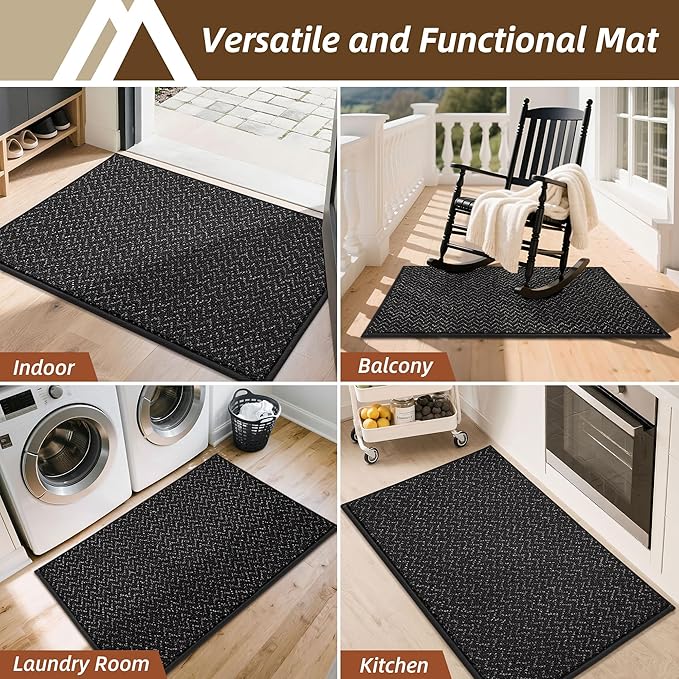 COSY HOMEER-Door-Mat 24"x36" Non Slip Absorbent Entryway Rugs Dirt Trapper Doormats Washable Entrance Mats Low Pile Welcome Floor Mat for Front Back Door and Entry Mats,Black