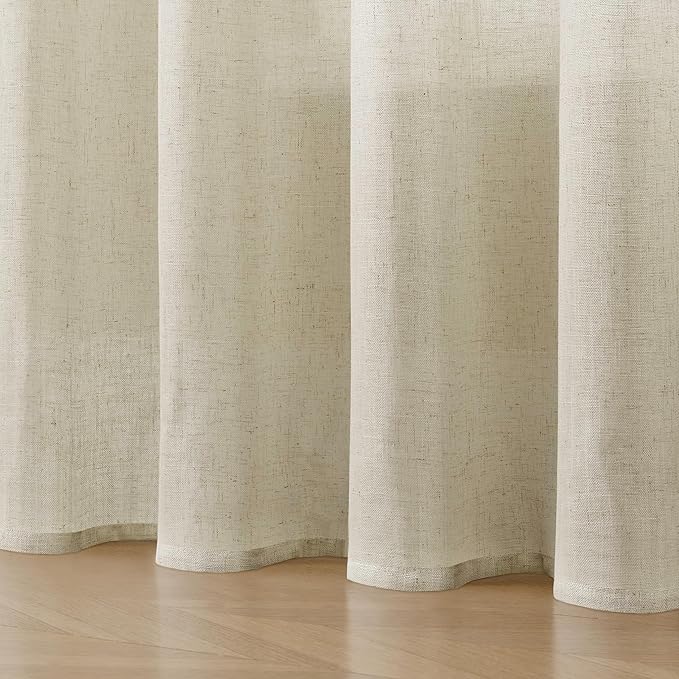 Joydeco Linen Curtains 96 Inch Length 2 Panel Sets,Light Filtering Curtains for Bedroom 52 Inch Wide Living Room Drapes with Back Tabs & Rod Pockets (W52 x L96 Inch, Beige)