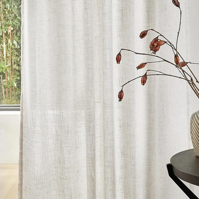 MYSKY HOME Sheer Curtains 63 Inch Length for Bedroom, Window Curtain Panels Light Filtering Privacy Protect Drapes Set, Boho Farmhouse Style Texture Soft Touch, 50" x 63", Linen, 2 Panels