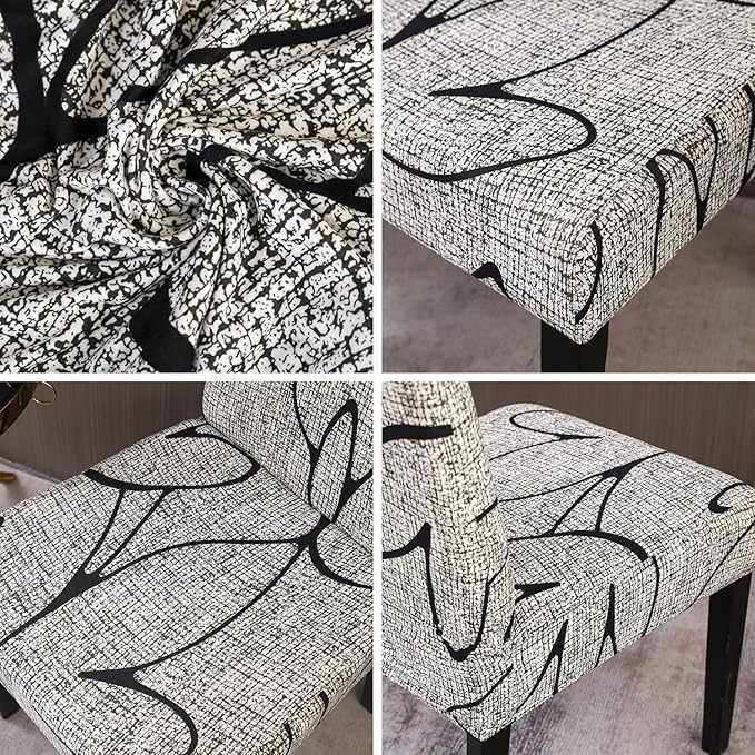 JQinHome Pattern Chair Covers for Dining Room Set of 4, High Stretch Removable Washable Parsons Chair Slipcover for Home Party Hotel Wedding Ceremony (4PCS, Lotus Gray)