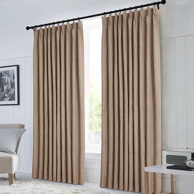 Macochico Pinch Pleated Blackout Curtains 102 Inches Long 100% Blackout Natural Linen Drapes for Bedroom Living Room Windows Farmhouse Burlap Curtains with Tieback 52”Wx102”L Taupe 1 Panel