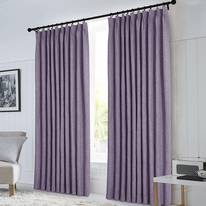 Macochico 100”Wx102”L 100% Blackout Pinch Pleated Linen Curtains for Sliding Door Bedroom Living Room Farmhouse Thermal Insulated Violet Burlap Drapes with Tieback 1 Panel Shabby Chic Style
