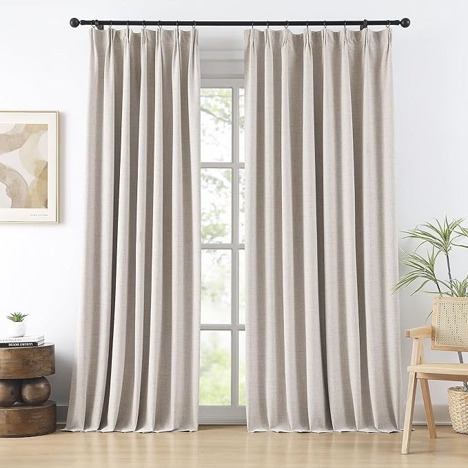 RAIN CITY Extra Wide Patio Door Curtains 2 Panels,Total 140 in Wide Boho Noise Reduction Window Burlap Track System Curtain Panels for Country Villa Back Tab Pleat Tape with Hooks,Linen Beige 70x84