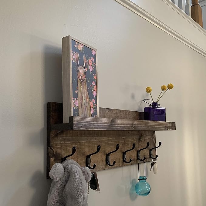Coat Rack with Shelf Wall Mounted with Storage (Choose Your Length) Towel Rack Entryway Organizer Key Hooks (24" L (6 Hooks))