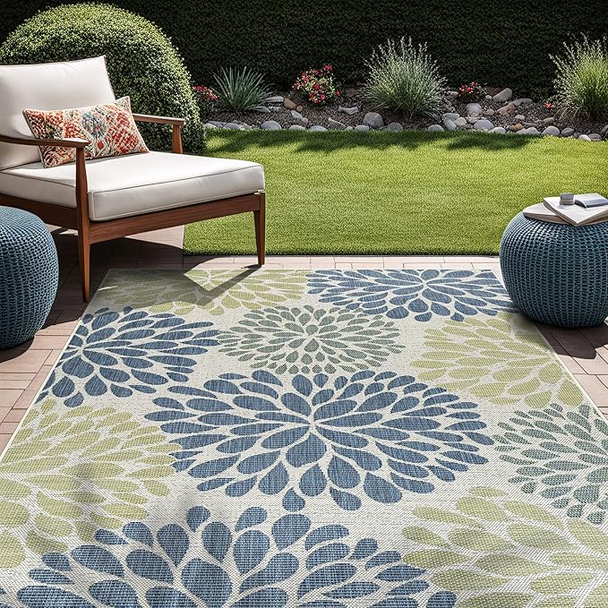 Beverly Rug Outdoor Rug 10x14 Modern Exotic Tropical Leaf Area Rugs for Indoor and Outdoor Patio Deck Porch Garden Water Resistant Washable Outside Carpet (10 x 14 Olive)