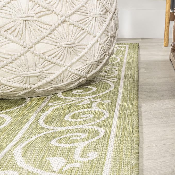 JONATHAN Y Vintage Filigree Indoor Outdoor Area Rug 4X6 Green/Cream, Charleston Textured Weave for Backyard, Patio, Porch, Easy-Cleaning, High Traffic, Pet-Friendly, Non-Shedding (SMB106H-4)