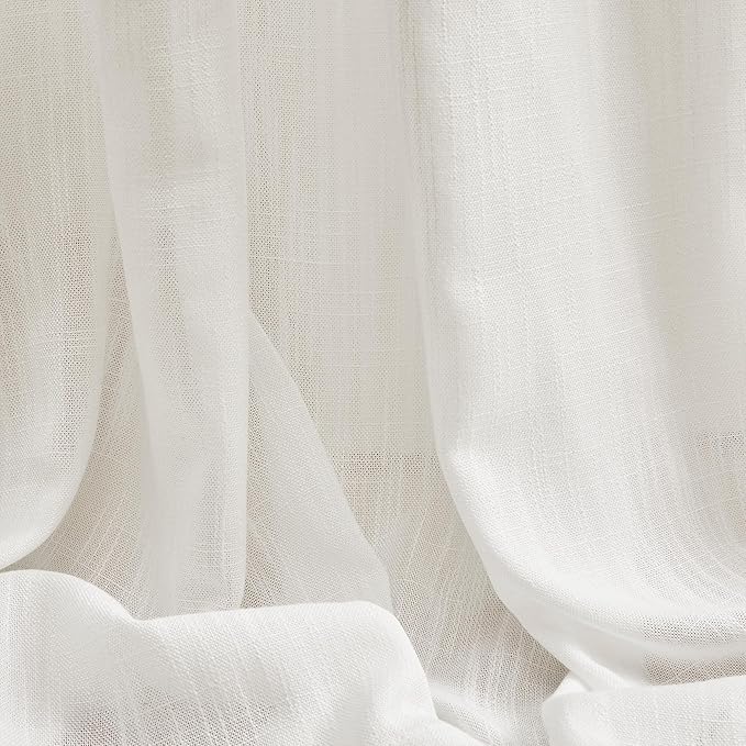 MYSKY HOME French Door Curtains for Closet Doorways, Window White Cotton Sheer Drapes Light Filtering Cute Curtain Panels Elegant Look for Classroom/Guestroom, 50" x 72", Natural, 2 PCs