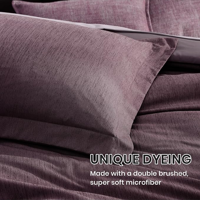 Monbix Full Size Comforter Set, Italian Plum Bedding Comforter for Full Size Bed Set Reversible, Bedding Sets Full 7 Pieces, Cationic Dyeing Bed in a Bag with Comforter, Sheets, Pillowcases & Shams