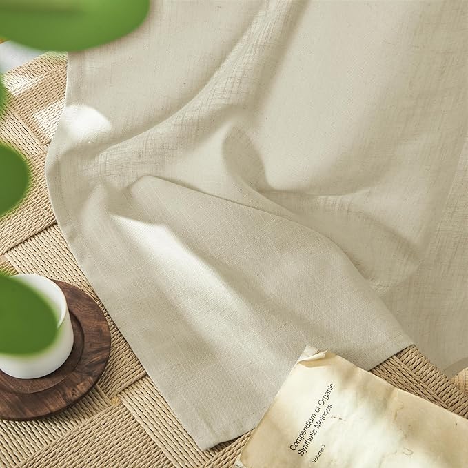 Joydeco Linen Curtains 72 Inch Length 2 Panels Set, Light Filtering Living Room Curtains (W52 x L72 Inch, Pistachio Shell)