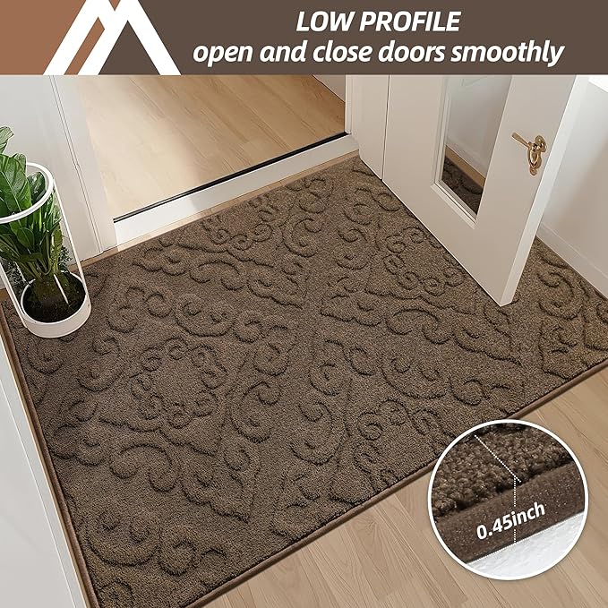 COSY HOMEER-Door-Mat-Non-Slip-Entryway-Rug 24”x36” Absorbent Welcome Mats Washable Dirt Trapper Door Mat Entrance Floor Mats for Front Back Doormats and Wet Shoes,Brown