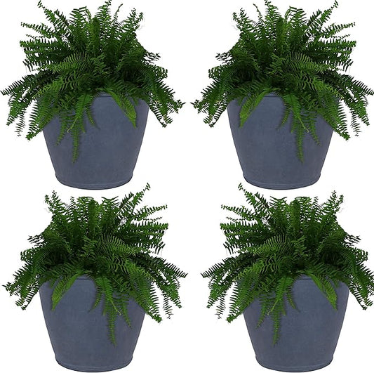 Sunnydaze 24-Inch Anjelica Large Plastic Pot for Plants - Outdoor Polyresin Round Planter with Drillable Drainage Holes - Slate - 4pk