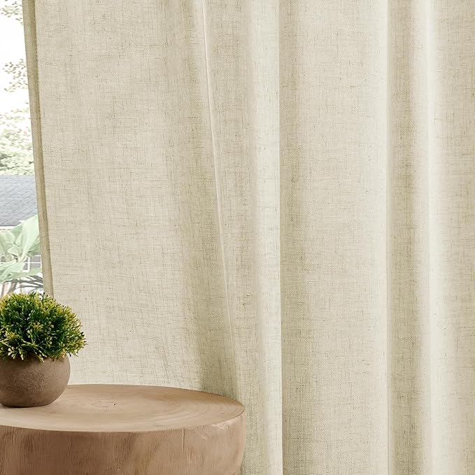 Joydeco Linen Curtains 90 Inch Length 2 Panel Sets,Light Filtering Curtains for Bedroom 70 Inch Wide Living Room Drapes with Back Tabs & Rod Pockets (W70 x L90 Inch, Linen)