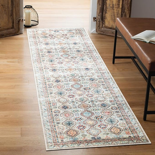Keen Home Design 2x10 Rug - Machine Washable Runner Rug with Non-Slip Backing, Ideal for Hallway, Entryway, Kitchen, Laundry Room - Vintage, Easy Clean, Durable, Low Pile - (2'6" x 10')